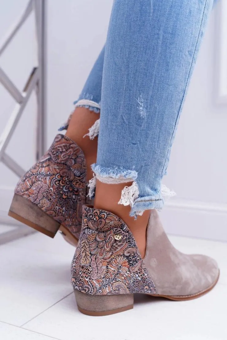 Maciejka Botki Wiosenne|Botki Maciejka*Damskie Skórzane Botki Beżowe 04091-04