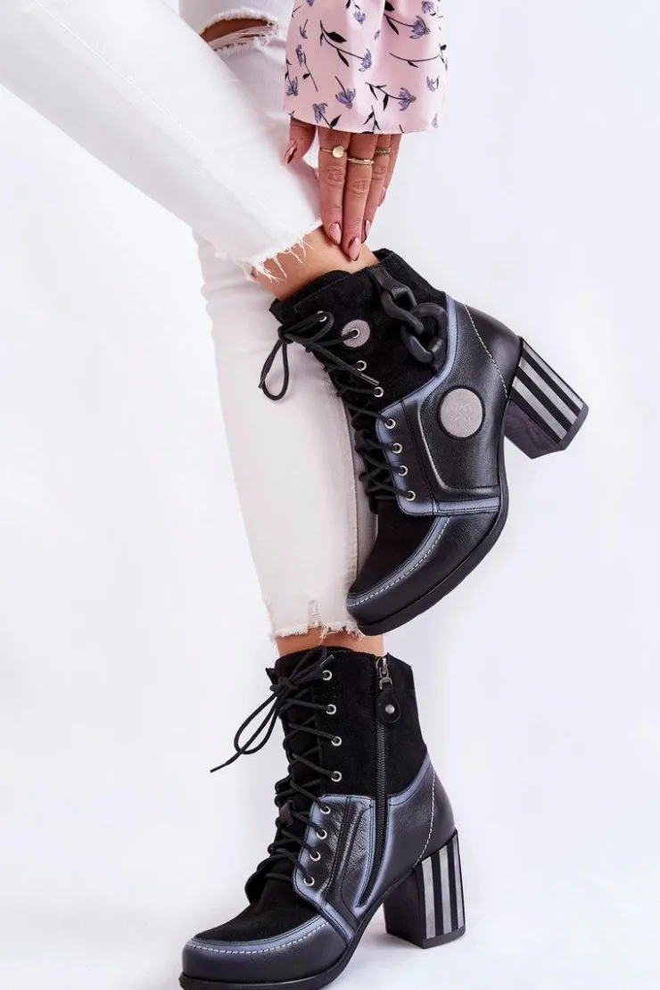 Outlet Maciejka Damskie Skórzane Botki 05599-01 Czarne