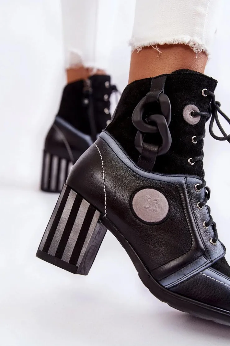 Outlet Maciejka Damskie Skórzane Botki 05599-01 Czarne