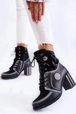 Outlet Maciejka Damskie Skórzane Botki 05599-01 Czarne