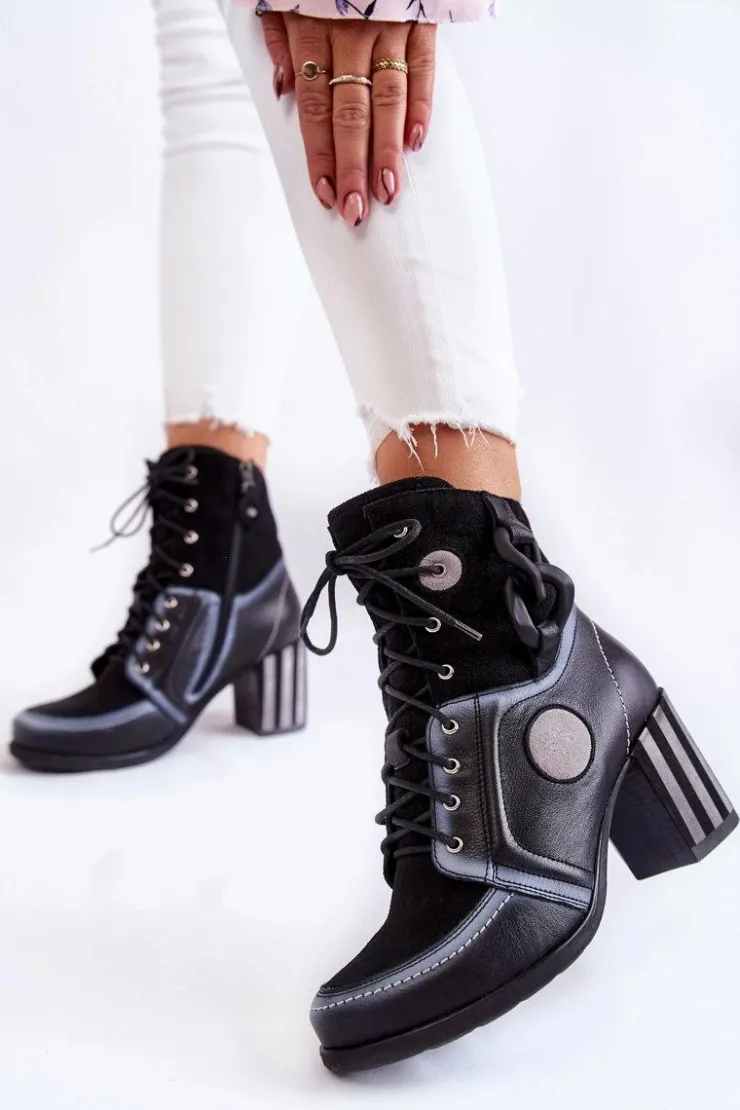 Outlet Maciejka Damskie Skórzane Botki 05599-01 Czarne