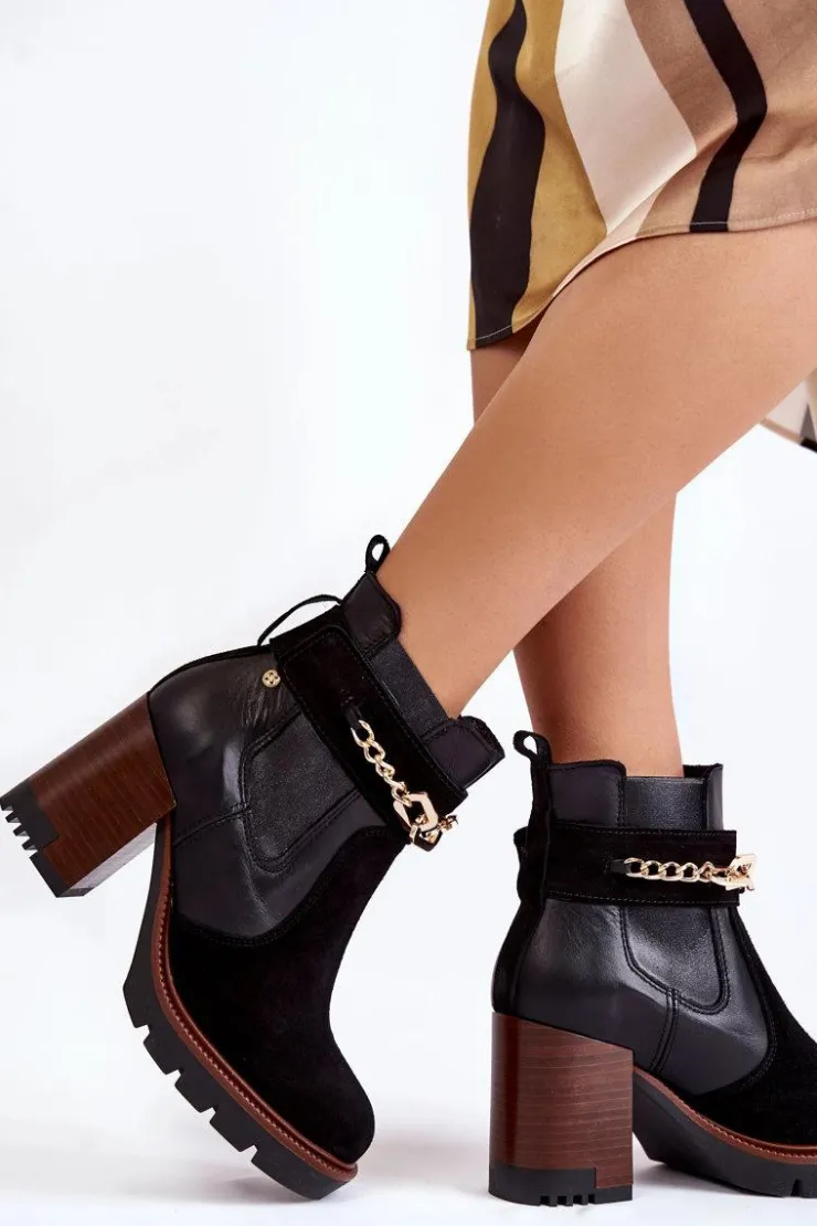 Maciejka Botki Ocieplane|Botki Maciejka*Damskie Skórzane Botki 05781-01 Czarne Czarny