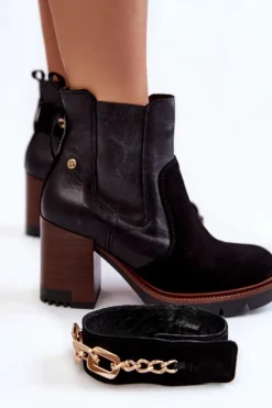 Maciejka Botki Ocieplane|Botki Maciejka*Damskie Skórzane Botki 05781-01 Czarne Czarny