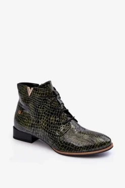 Maciejka Botki Maciejka|Botki Skórzane*Damskie Skórzane Botki 5743C-09 Zielone