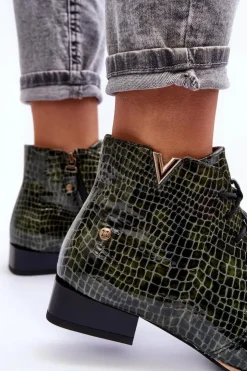 Maciejka Botki Maciejka|Botki Skórzane*Damskie Skórzane Botki 5743C-09 Zielone