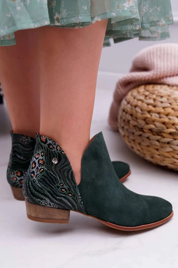 Outlet Maciejka Damskie Skórzane Botki Zielone 04091-19