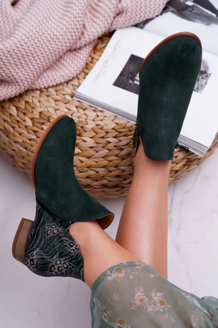 Outlet Maciejka Damskie Skórzane Botki Zielone 04091-19