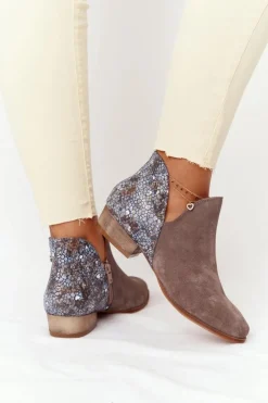 Maciejka Botki Wiosenne|Botki Maciejka*Damskie Skórzane Botki Ciemny Beż 04091-65