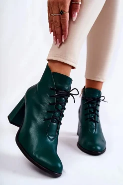 Damskie Boto Damskie Skórzane Botki Na Słupku Zielone Carrice