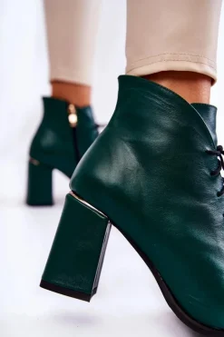 Damskie Boto Damskie Skórzane Botki Na Słupku Zielone Carrice