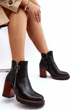 Damskie Buty damskie Vinceza Damskie Skórzane Botki Na Słupku Czarne Brittney