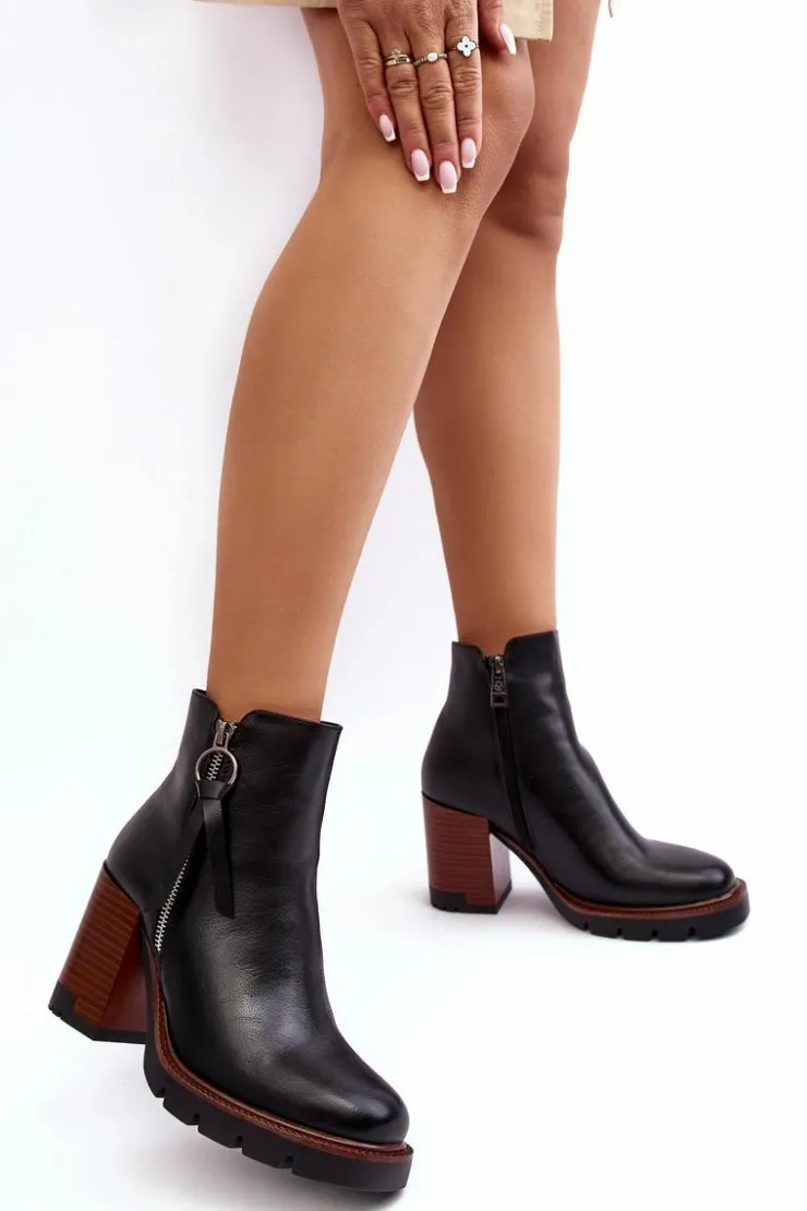 Damskie Buty damskie Vinceza Damskie Skórzane Botki Na Słupku Czarne Brittney