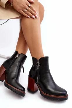 Damskie Buty damskie Vinceza Damskie Skórzane Botki Na Słupku Czarne Brittney