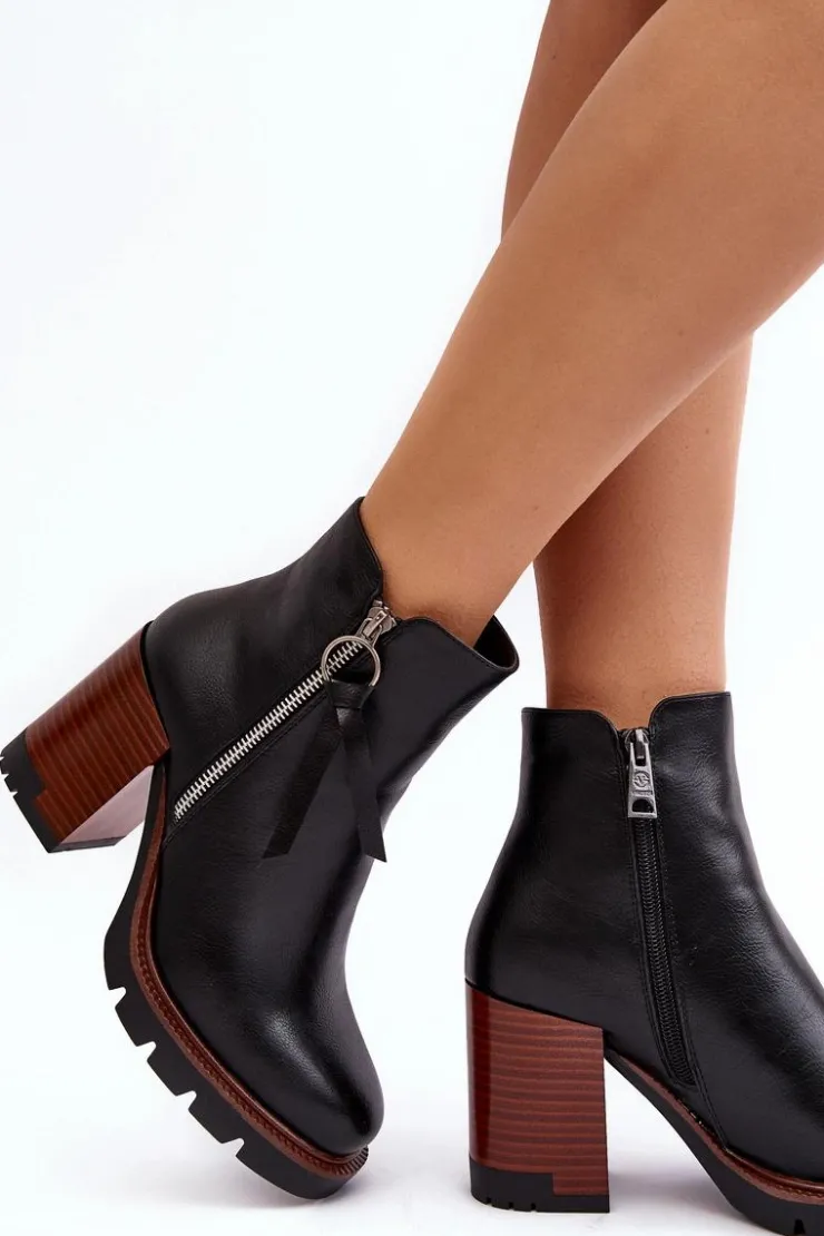 Damskie Buty damskie Vinceza Damskie Skórzane Botki Na Słupku Czarne Brittney