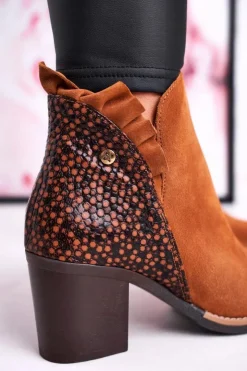 Damskie Maciejka Damskie Skórzane Botki Na Słupku Rude 04833-43