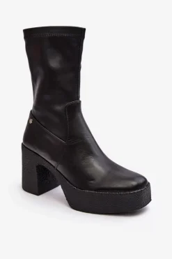 Damskie GOE Damskie Skórzane Botki Na Słupku MM2N4047 Czarne