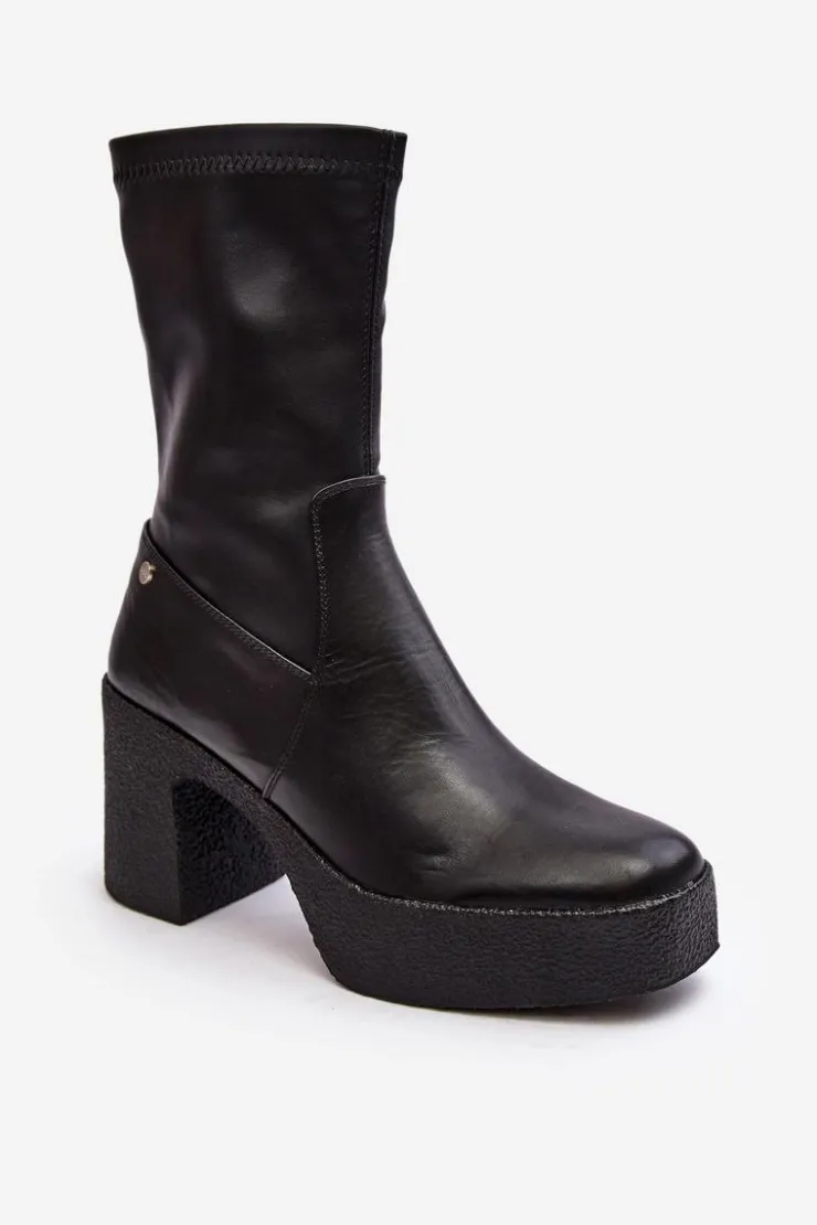 Damskie GOE Damskie Skórzane Botki Na Słupku MM2N4047 Czarne