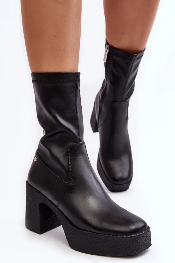 Damskie GOE Damskie Skórzane Botki Na Słupku MM2N4047 Czarne