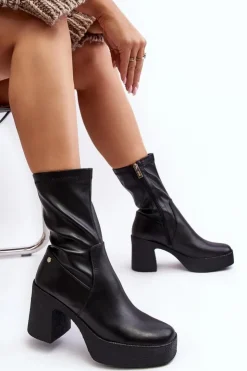 Damskie GOE Damskie Skórzane Botki Na Słupku MM2N4047 Czarne