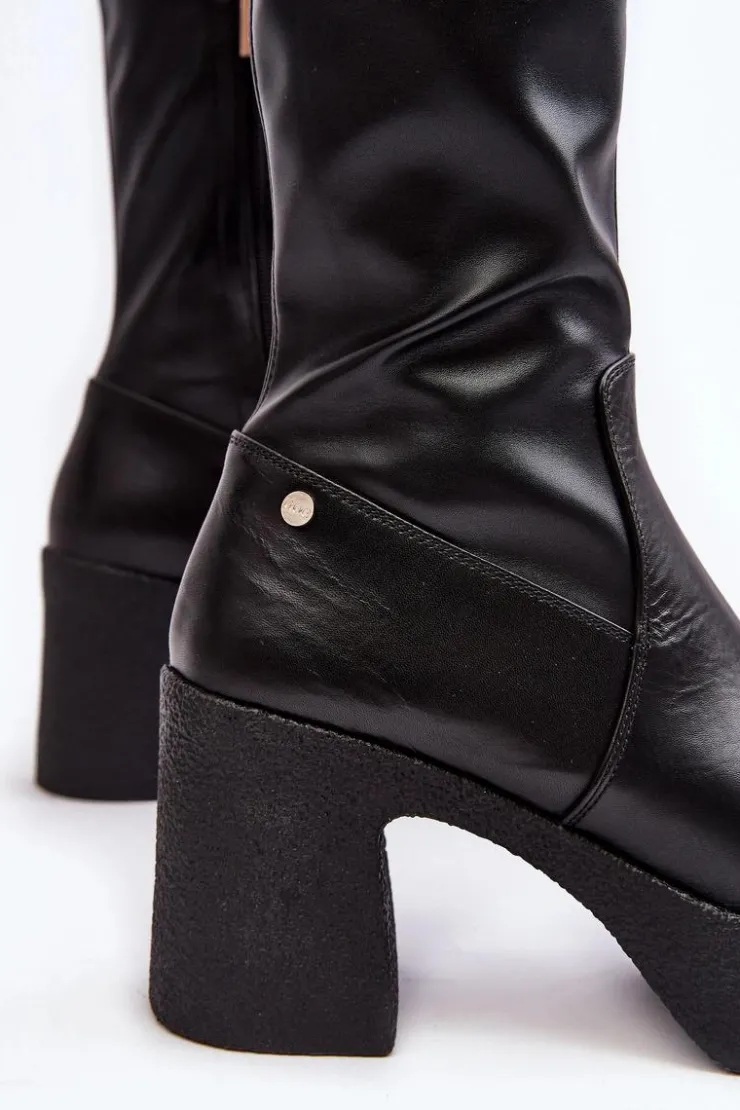 Damskie GOE Damskie Skórzane Botki Na Słupku MM2N4047 Czarne