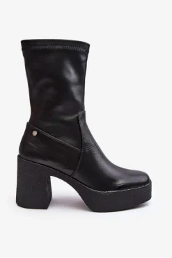 Damskie GOE Damskie Skórzane Botki Na Słupku MM2N4047 Czarne