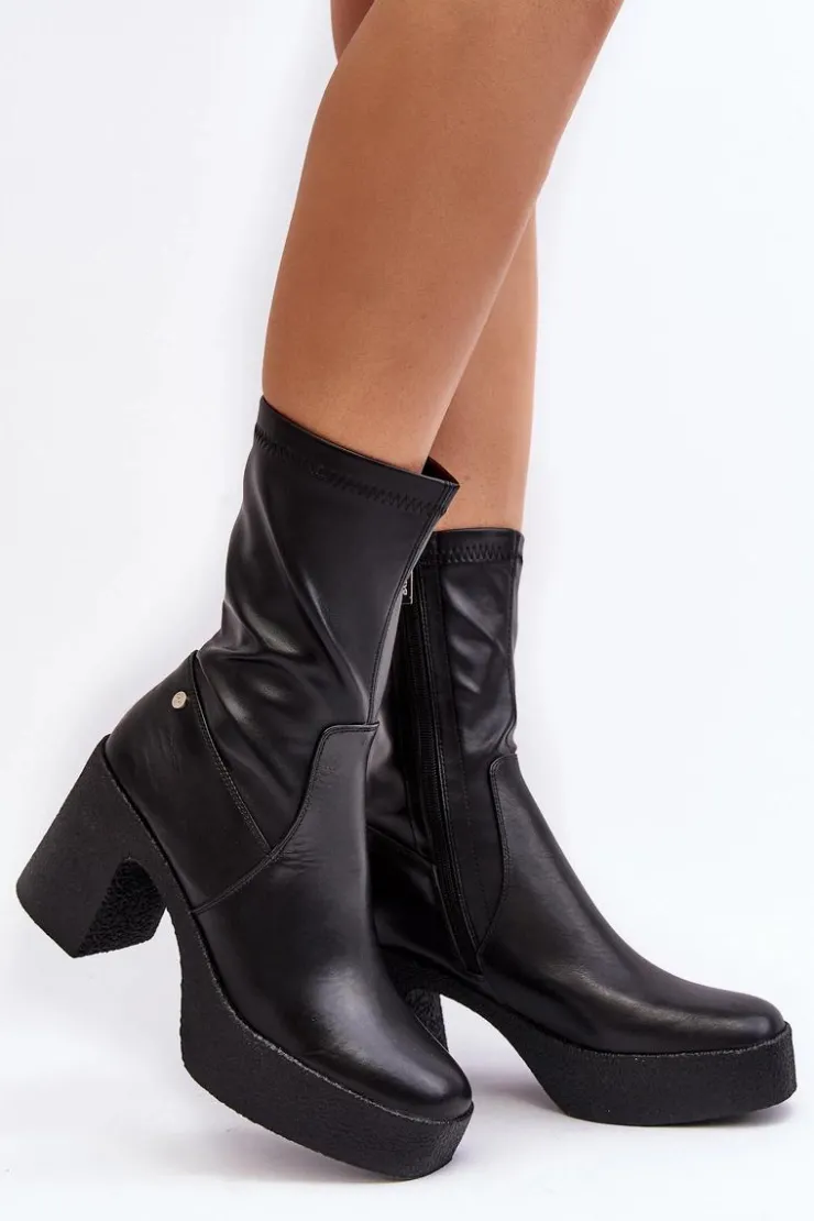 Damskie GOE Damskie Skórzane Botki Na Słupku MM2N4047 Czarne