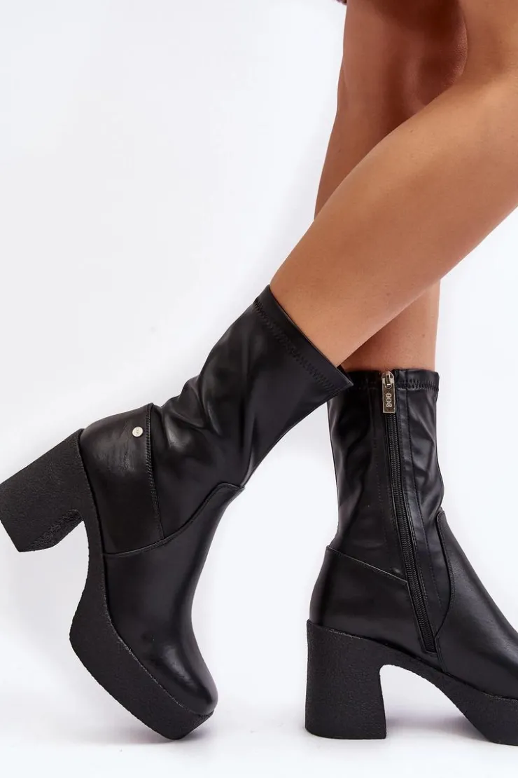 Damskie GOE Damskie Skórzane Botki Na Słupku MM2N4047 Czarne