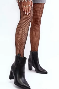 Damskie Boto Damskie Skórzane Botki Na Słupku Czarne Vevine