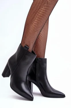 Damskie Boto Damskie Skórzane Botki Na Słupku Czarne Vevine