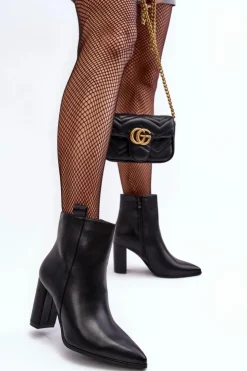 Damskie Boto Damskie Skórzane Botki Na Słupku Czarne Vevine