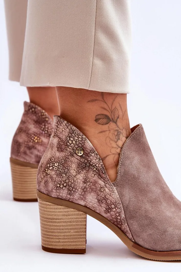 Damskie Maciejka Damskie Skórzane Botki Na Słupku 04492-14 Ciemnobeżowe