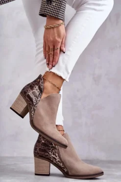 Maciejka Botki Wiosenne|Botki Maciejka*Damskie Skórzane Botki Na Słupku Beżowe 04492-43