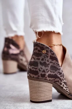 Maciejka Botki Wiosenne|Botki Maciejka*Damskie Skórzane Botki Na Słupku Beżowe 04492-43