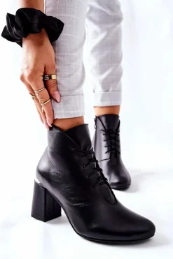 Discount Boto Damskie Skórzane Botki Na Słupku Czarne Carrice