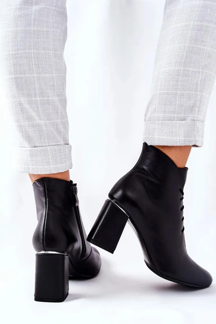 Discount Boto Damskie Skórzane Botki Na Słupku Czarne Carrice