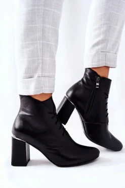 Discount Boto Damskie Skórzane Botki Na Słupku Czarne Carrice