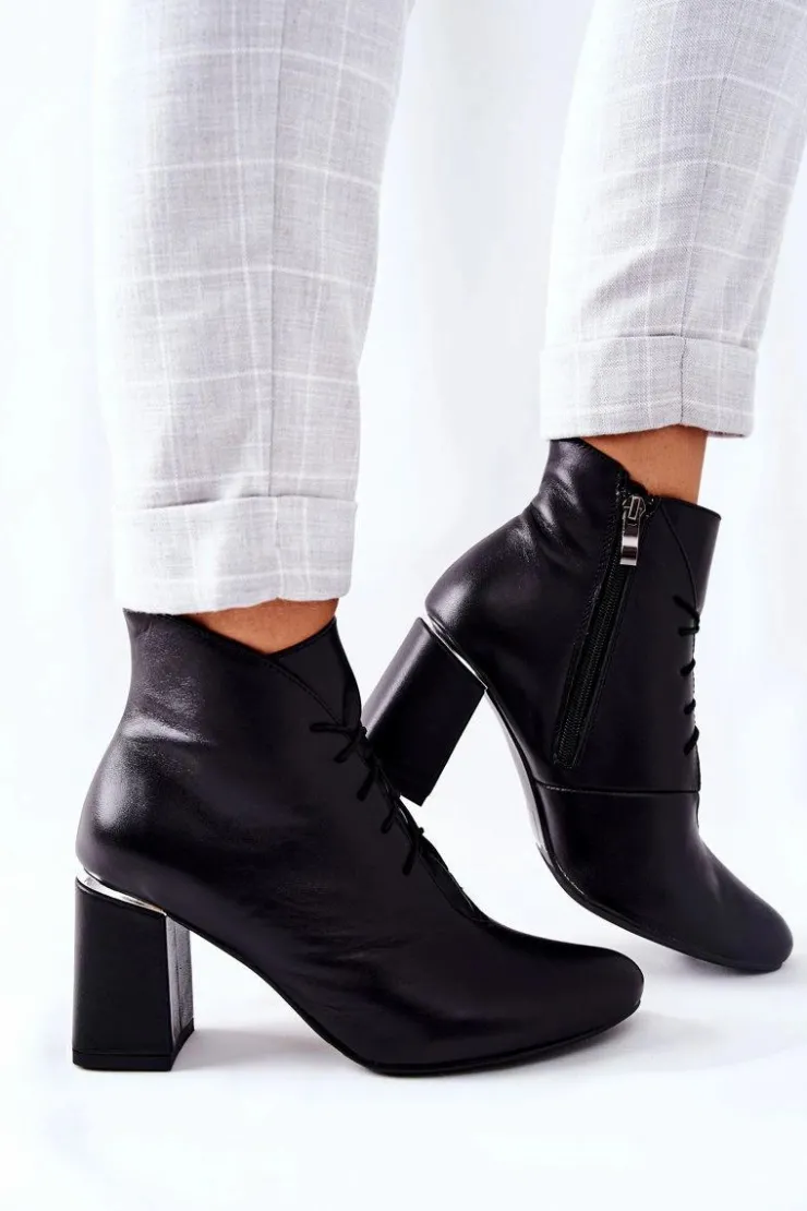 Discount Boto Damskie Skórzane Botki Na Słupku Czarne Carrice