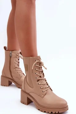 Damskie Buty damskie Vinceza Damskie Skórzane Botki Na Obcasie Beżowe Esnar