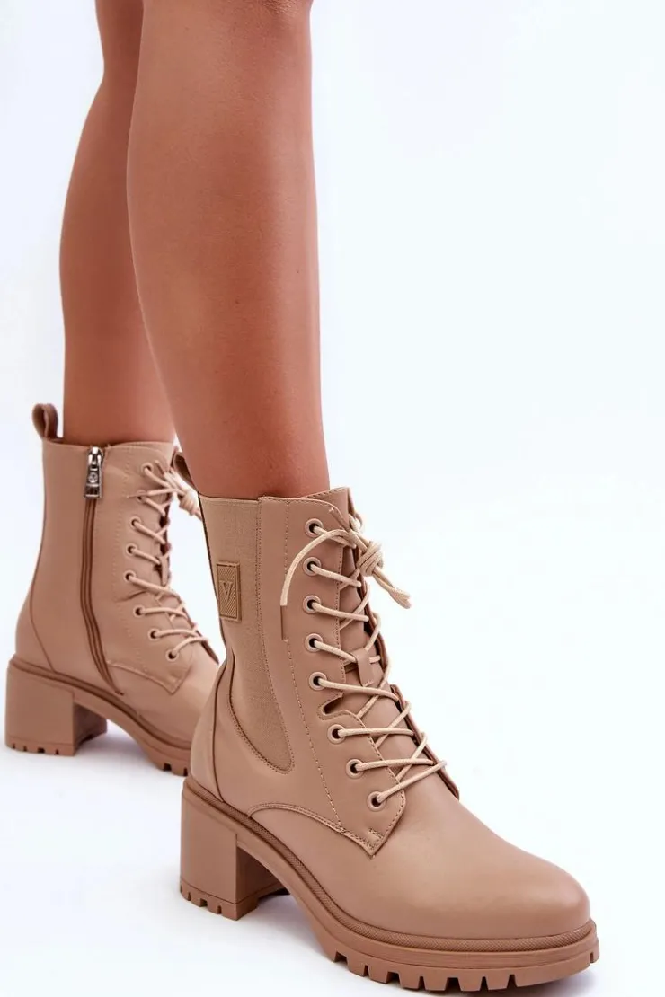 Damskie Buty damskie Vinceza Damskie Skórzane Botki Na Obcasie Beżowe Esnar