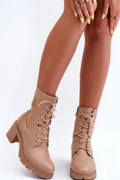 Damskie Buty damskie Vinceza Damskie Skórzane Botki Na Obcasie Beżowe Esnar