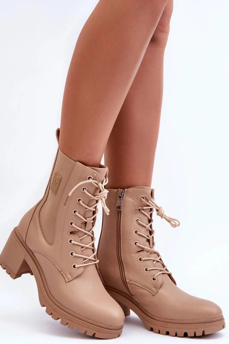 Damskie Buty damskie Vinceza Damskie Skórzane Botki Na Obcasie Beżowe Esnar