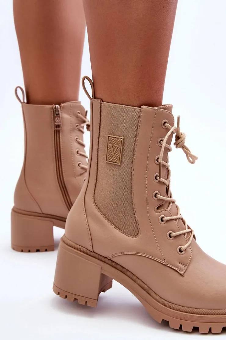 Damskie Buty damskie Vinceza Damskie Skórzane Botki Na Obcasie Beżowe Esnar