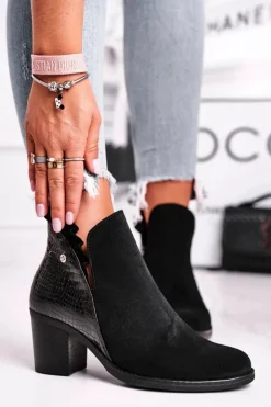 Best Maciejka Damskie Skórzane Botki Na Słupku Czarne 04833-01