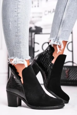 Best Maciejka Damskie Skórzane Botki Na Słupku Czarne 04833-01