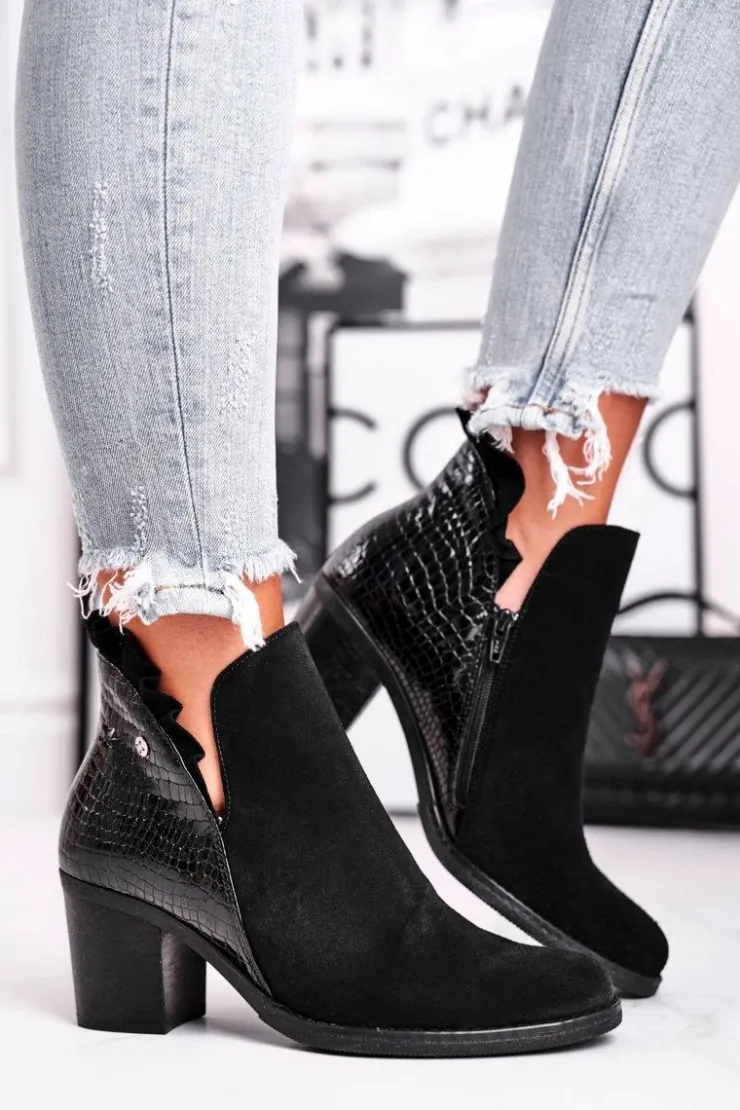 Best Maciejka Damskie Skórzane Botki Na Słupku Czarne 04833-01