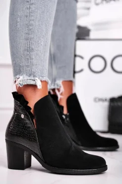 Best Maciejka Damskie Skórzane Botki Na Słupku Czarne 04833-01