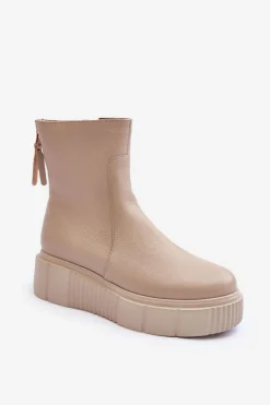 Damskie Zazoo Damskie Skórzane Botki Na Platformie Beżowe Lemar Jenefer