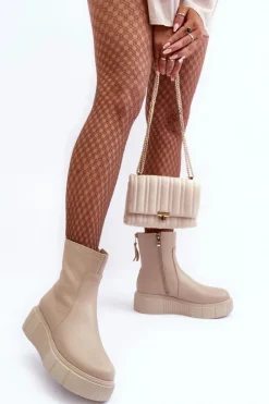 Damskie Zazoo Damskie Skórzane Botki Na Platformie Beżowe Lemar Jenefer