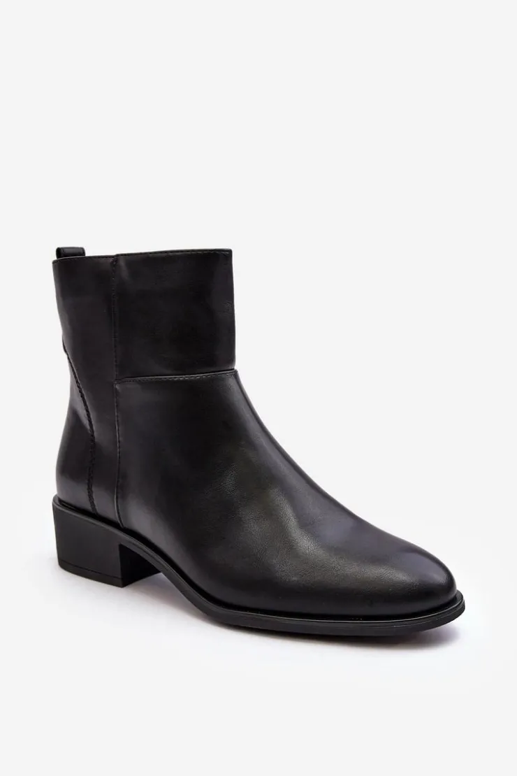 Damskie Buty Sergio Leone Damskie Skórzane Botki Na Suwak Czarne Semotti