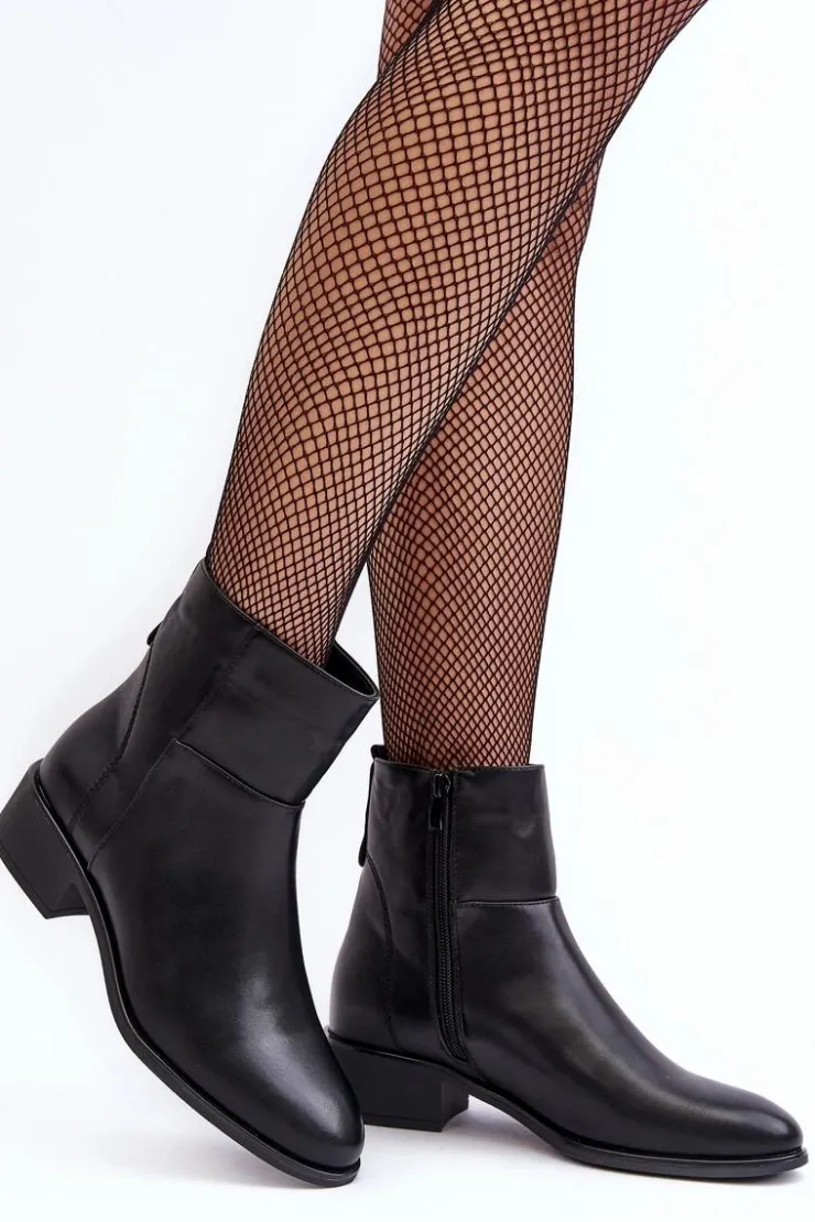 Damskie Buty Sergio Leone Damskie Skórzane Botki Na Suwak Czarne Semotti